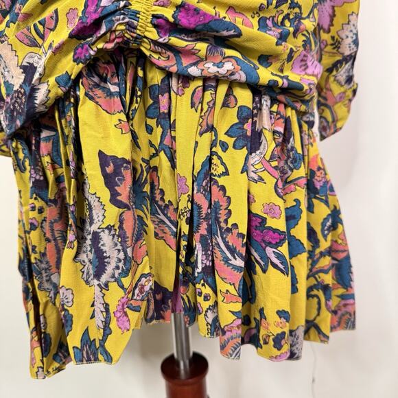 Etro Yellow Floral Silk Blend Ruched Mini Dress Size 42 NWT Italy Romantic - Picture 4 of 12